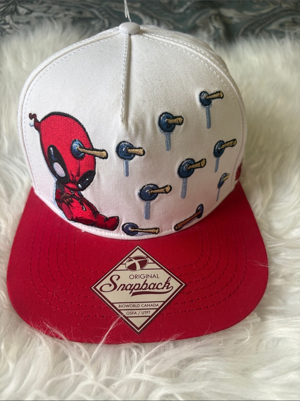 Spencers Marvel Deadpool by Skottie Young Snapback Hat Red White NWOT RARE